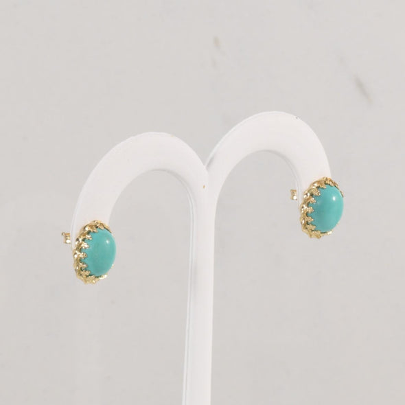 Oval Turquoise Earrings with Rope Boarder Fleur De Lis Prongs