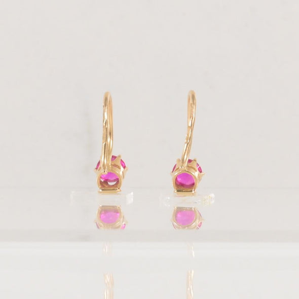 Vintage Soviet made Synthetic Ruby Earrings in 14K Yellow Gold