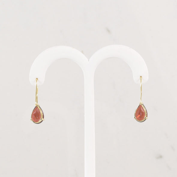 14K Yellow Gold Pear Faceted Garnet Shepard's Hook Earrings