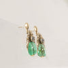 Antique Drilled Emerald Cabochon Dangle Earrings W/ Rose Cut Diamonds 14K Gold