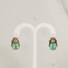 Antique Drilled Emerald Cabochon Dangle Earrings W/ Rose Cut Diamonds 14K Gold