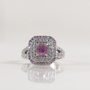 GIA Fancy Intense Pink-Purple Natural Diamond in 18k White Gold Halo Ring