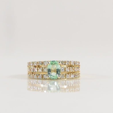 GIA Green Paraiba Tourmaline Oval and Diamond Ring in 14K Yellow Gold