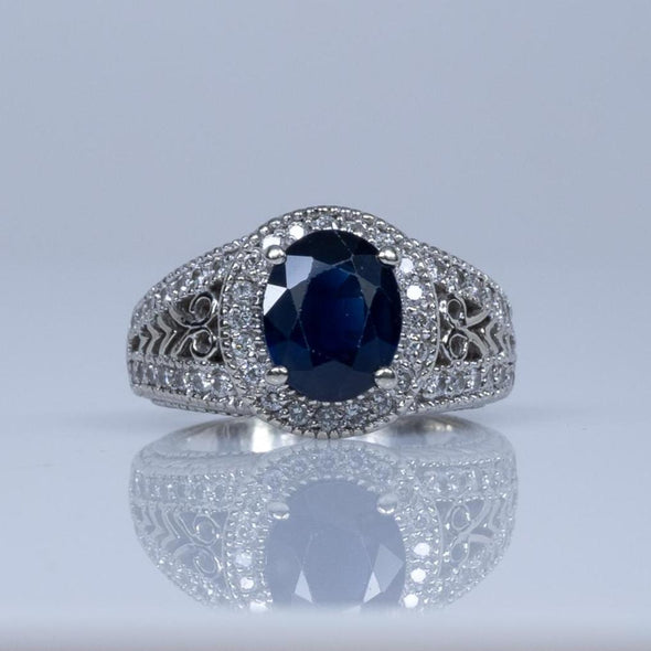 Vintage 3.9cttw Sapphire Diamond Halo Openwork Design 14K White Gold Ring