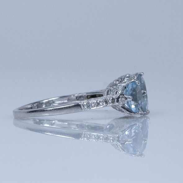 Vintage Platinum 3 Stone Aquamarine Ring