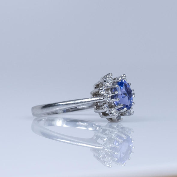 1.6ctw Purplish- Blue Sapphire and Diamond Cluster Ring in Platinum