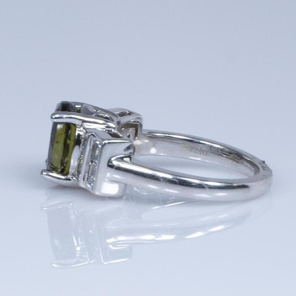 Vintage 14K Tourmaline and Emerald Cut Diamond Ring