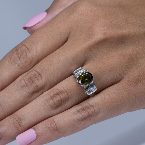 Vintage 14K Tourmaline and Emerald Cut Diamond Ring