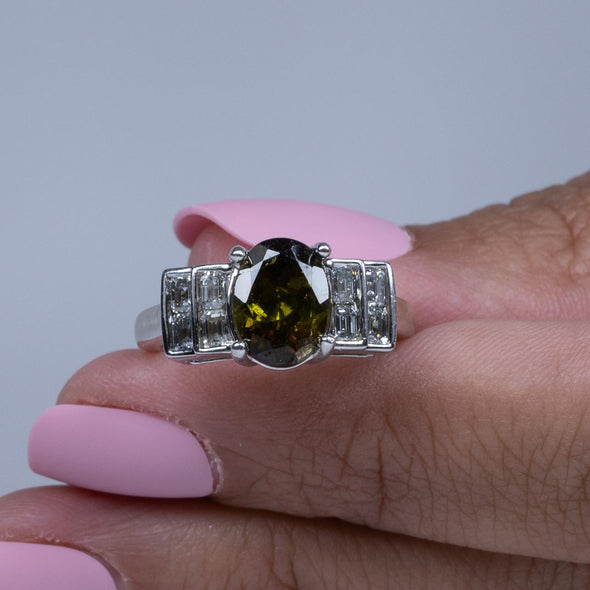 Vintage 14K Tourmaline and Emerald Cut Diamond Ring