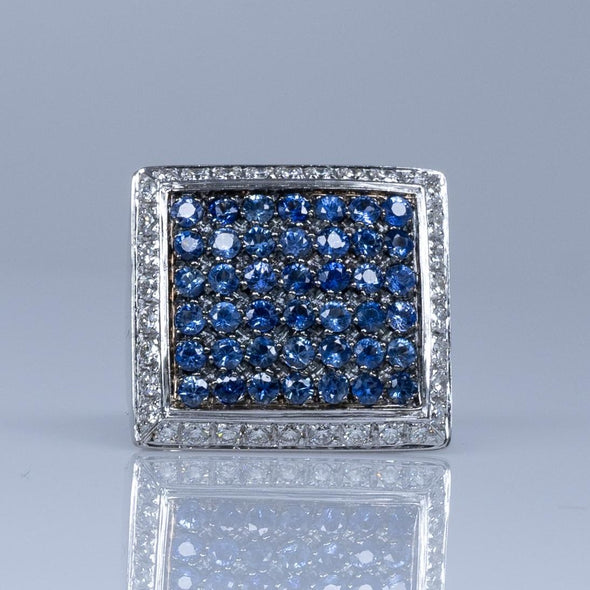 Italian made 2.31 ctw Sapphire Cluster Ring with a Diamond Frame