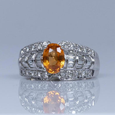 2.79ctw Orange Spessartine Garnet and Diamond Ring 14k White Gold