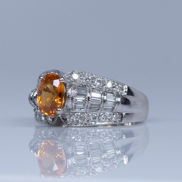 2.79ctw Orange Spessartine Garnet and Diamond Ring 14k White Gold