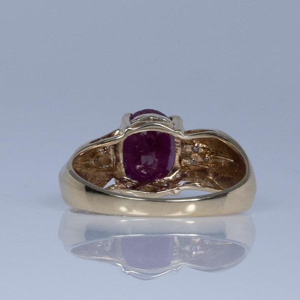 Ruby Oval w Diamonds in 10K Yellow Gold