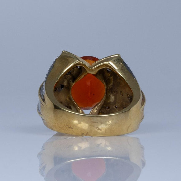 18K Yellow Gold Orange Fire Opal Ring with Diamond Accents