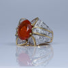 18K Yellow Gold Orange Fire Opal Ring with Diamond Accents