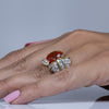 18K Yellow Gold Orange Fire Opal Ring with Diamond Accents