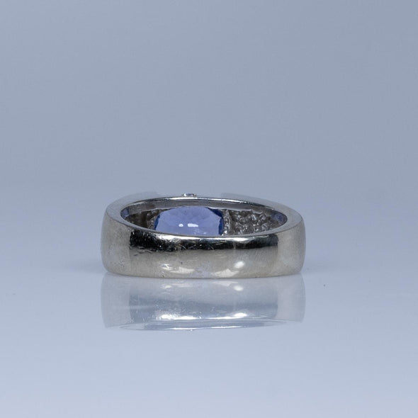 Oval Tanzanite with Diamond accents 14K White Gold Unisex Ring/Band