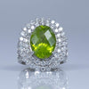 Michael Christoff Peridot Oval Bold Diamond Halo 14k White Gold Statement Ring