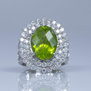 Michael Christoff Peridot Oval Bold Diamond Halo 14k White Gold Statement Ring