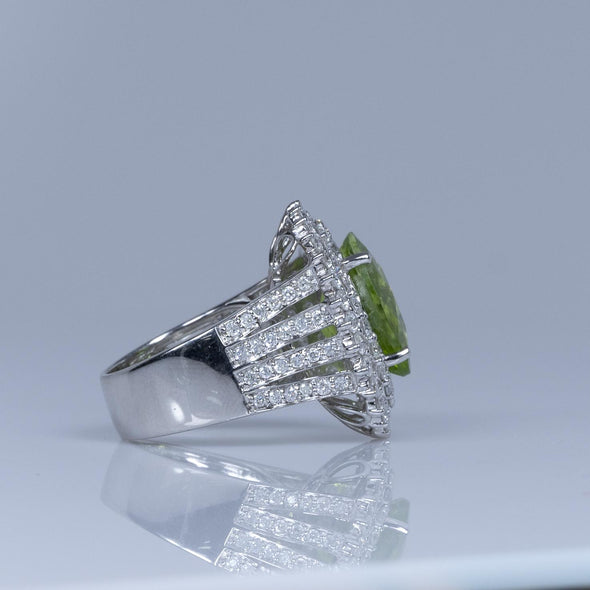 Michael Christoff Peridot Oval Bold Diamond Halo 14k White Gold Statement Ring