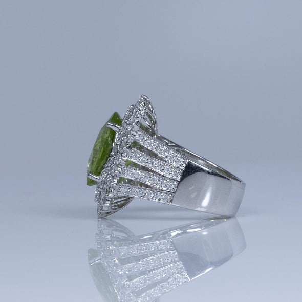 Michael Christoff Peridot Oval Bold Diamond Halo 14k White Gold Statement Ring