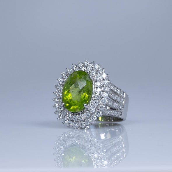 Michael Christoff Peridot Oval Bold Diamond Halo 14k White Gold Statement Ring