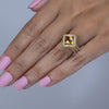 Citrine Cushion Yellow Sapphire Pave Cocktail Ring in 14K Gold