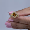 Citrine Cushion Yellow Sapphire Pave Cocktail Ring in 14K Gold