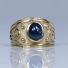 2.05ct Blue Sapphire Cabochon Ring w Satin Finish 14K Yellow Gold