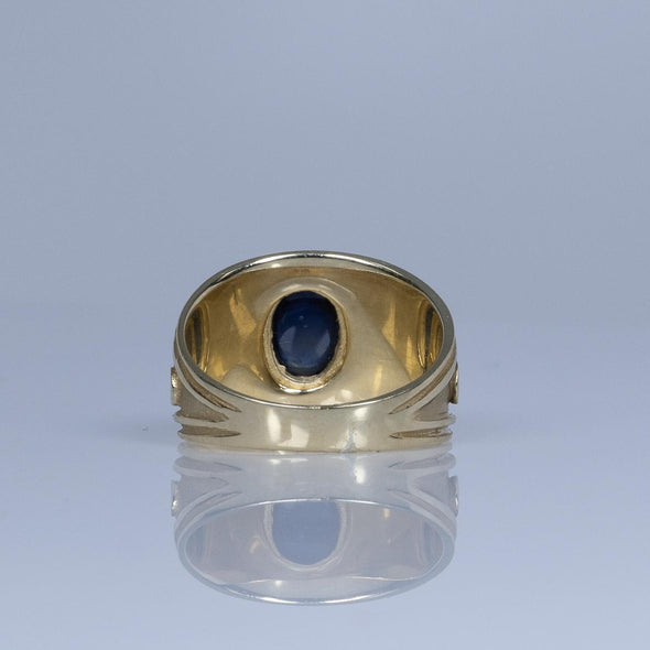 2.05ct Blue Sapphire Cabochon Ring w Satin Finish 14K Yellow Gold