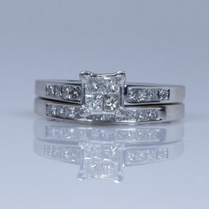 1.13ct Princess Cut Diamond Engagement Ring "Invisible Set" Wedding Set in 14K