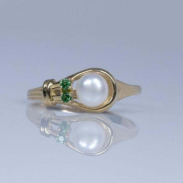 Pearl and Simulated Emerald 10K Yellow Gold Ring