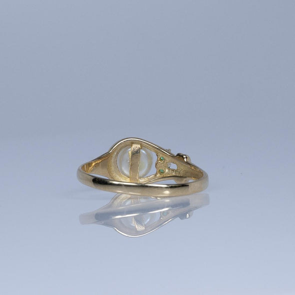 Pearl and Simulated Emerald 10K Yellow Gold Ring