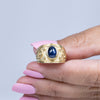 2.05ct Blue Sapphire Cabochon Ring w Satin Finish 14K Yellow Gold