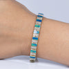 Blue Green Opal Bar and Diamond Bracelet in 14k Yellow Gold