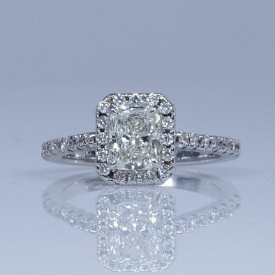 1.42ctw Radiant Cut Diamond Halo Engagement Ring in 14K White Gold with GIA