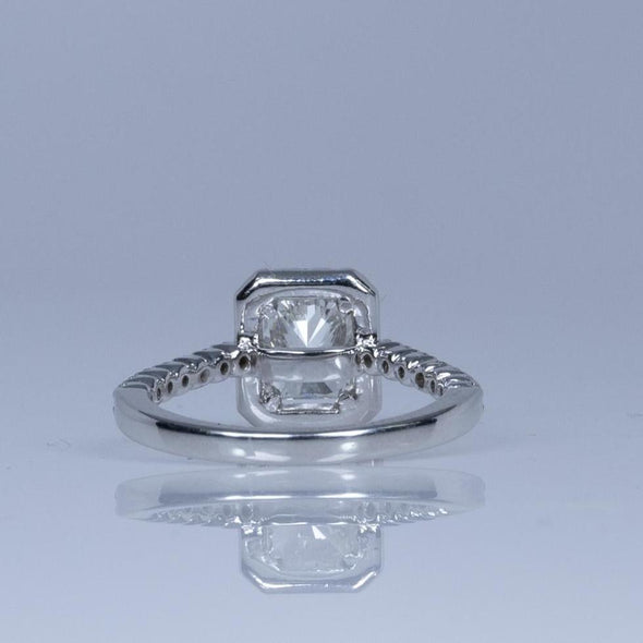 1.42ctw Radiant Cut Diamond Halo Engagement Ring in 14K White Gold with GIA