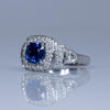 1.28ct GIA Cushion Cut Ceylon Blue Sapphire Vintage Style 14k White Gold Ring