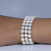 Three Strand Pearl & Diamond Bracelet w Decorative Flower Clasp 14k White Gold