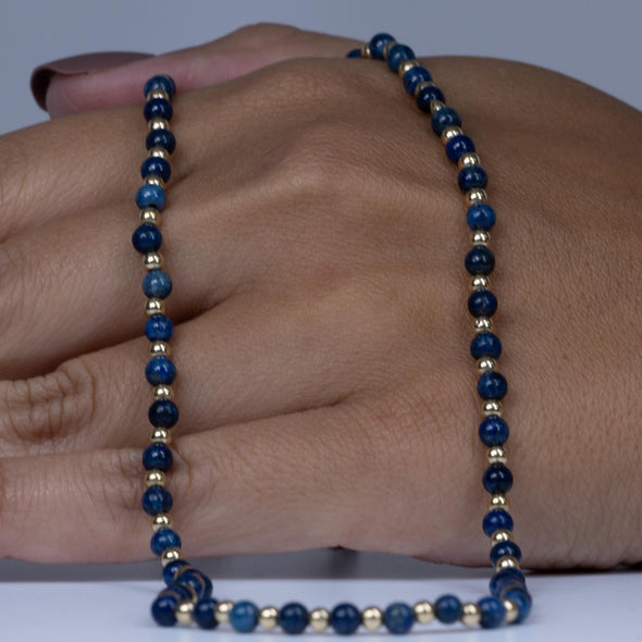 Lapis Lazuli and Gold Beaded Necklace w Filigree Clasp