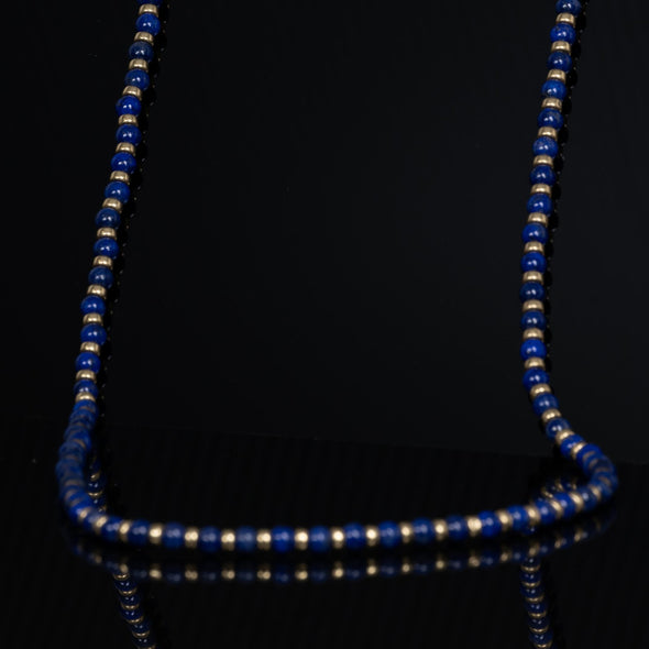 Lapis Lazuli and Gold Beaded Necklace w Filigree Clasp