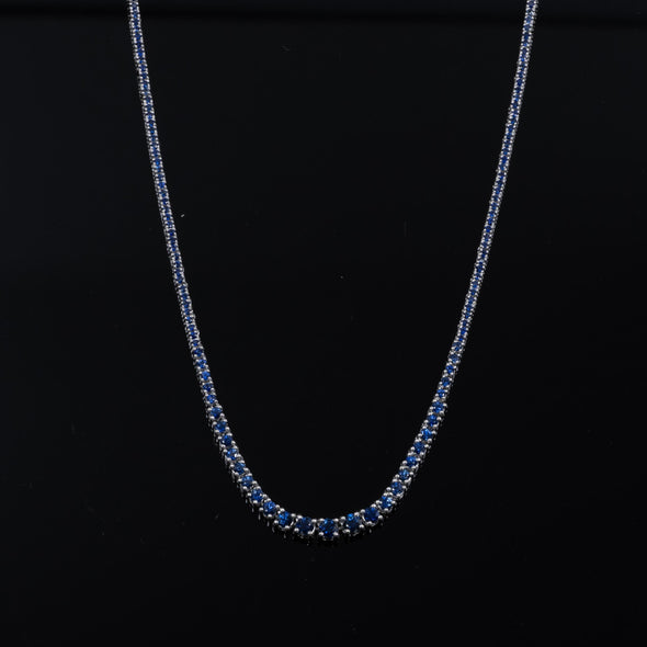 Graduated Blue Sapphire Tennis Necklace 14k White Gold