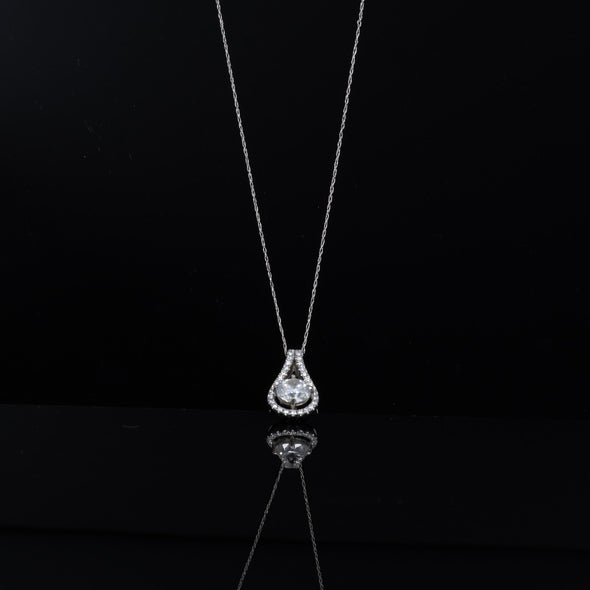 Round Brilliant cut Diamond Necklace with Diamond Halo 14K