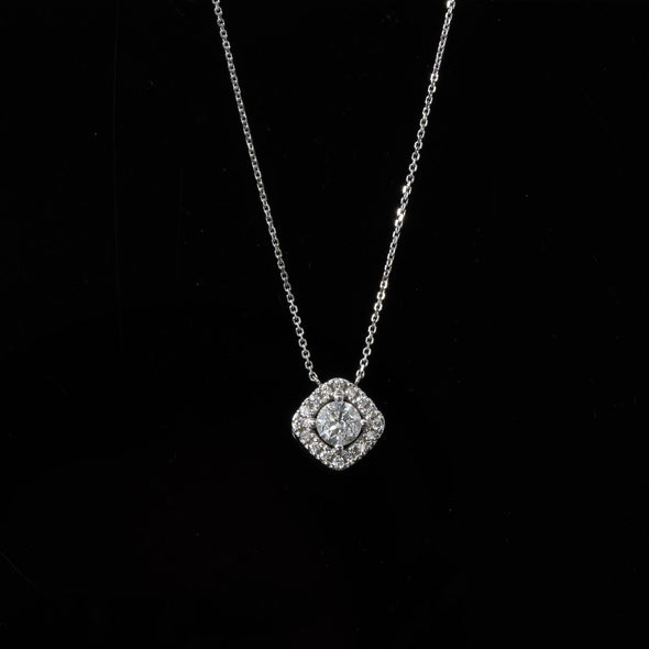 1.11ct Round Cut Diamond Necklace with Diamond Halo