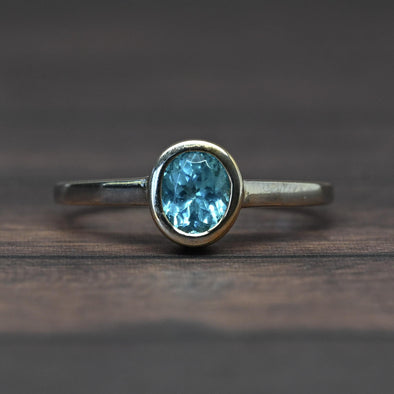 New Neon Blue Apatite Oval Bezel Set Rose & White Gold Ring
