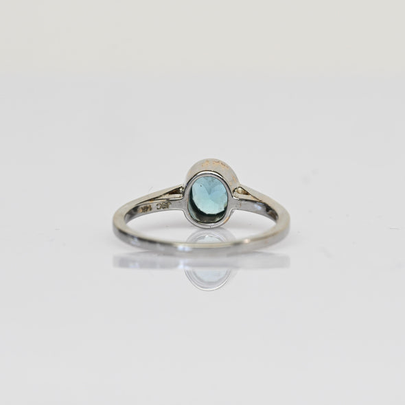 New Neon Blue Apatite Oval Bezel Set Rose & White Gold Ring