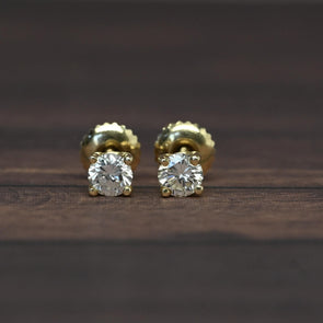0.60cttw Natural Diamond Round Brilliant 14k Gold Screw Back Stud Earrings