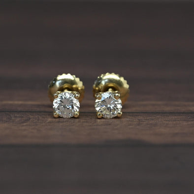 0.60cttw Natural Diamond Round Brilliant 14k Gold Screw Back Stud Earrings