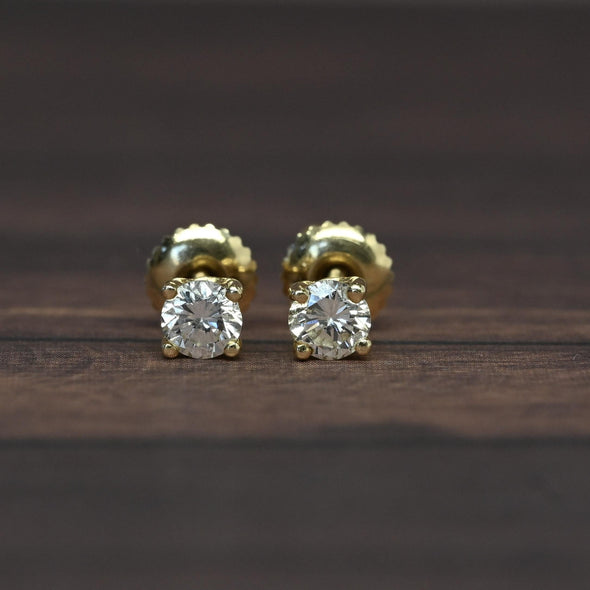 0.60cttw Natural Diamond Round Brilliant 14k Gold Screw Back Stud Earrings