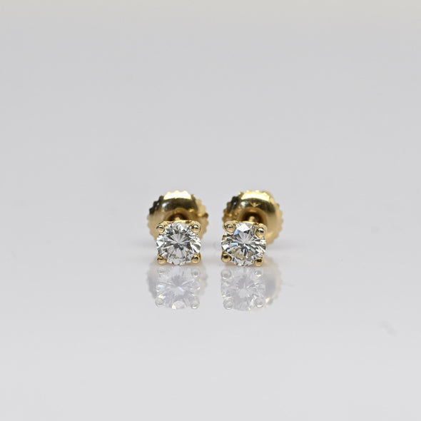 0.60cttw Natural Diamond Round Brilliant 14k Gold Screw Back Stud Earrings